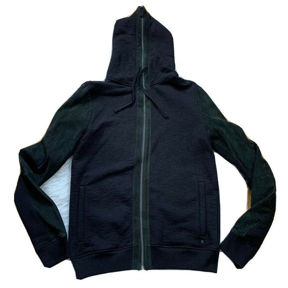 All Saints Sirius Jacket Hoodie Goat Suede Sleeves Men Size Extra Small - Picture 1 of 11